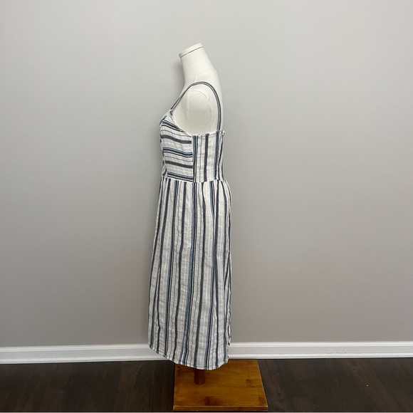 Zara Dres Midi Striped Cotton Button Front Pockets Coastal Beach Cottagecore - Picture 5 of 12